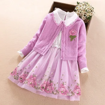 

2 3 4 5 6 7 8 Y Baby Girls Clothing Sets Spring Autumn Fashion Princess Dress Flowers Knit Cardigan Kids Clothes Chilren Suits