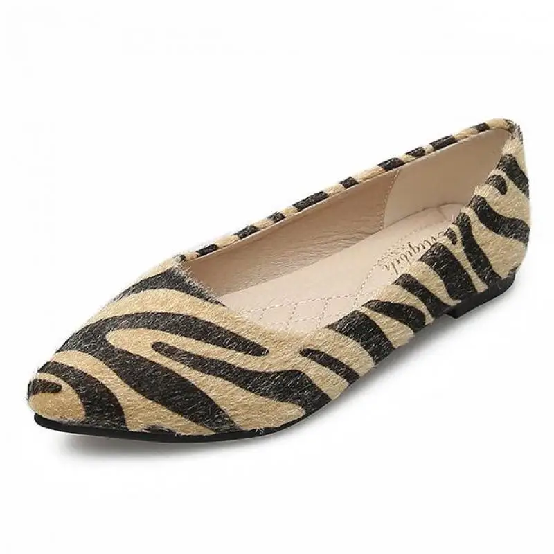 

Women Flat Shoes Loafers Slip On Flats Large Size Pointed Toe Shallow Single Office Lady Moccasins Zebra Pattern Zapatos Mujer