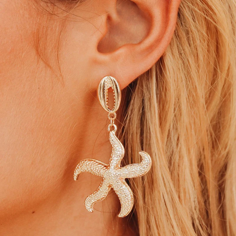 

HuaTang Boho Shell Pearl Starfish Dangle Drop Earrings for Women Gold Color Alloy Pendant Earring Summer Gift Jewelry Orecchini