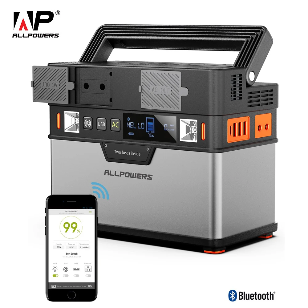 US $314.99 ALLPOWERS 110V 220V AC Power Bank 375Wh Pure Sine Wave Inverter Portable Solar Charger Camping Power Generator Station Powering