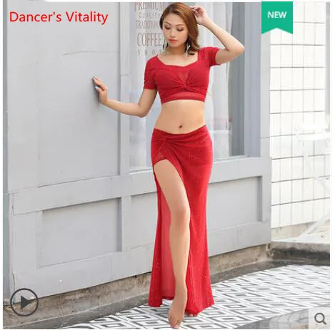 Танец живота оптом. Для женщин Mesh+ кружева Bellydance топ / юбка 1 шт. Летняя практика ткань Длинная юбка с - Цвет: As picture 7