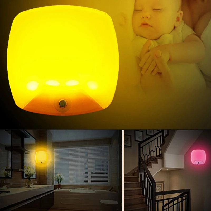 

hwSimple Small Night Light ABS LED Bedroom Wall Lamp Square Light Control Induction Lamp Home Decoration