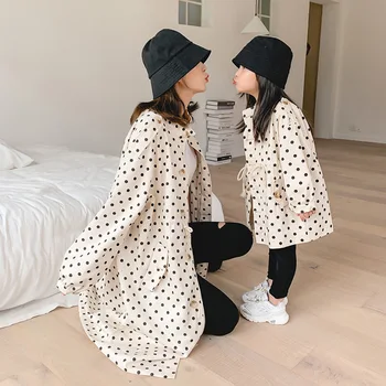 

2020 Winer Family Matching Cloth Mother And Daughter Autumn Coat Parent Child Dress Polka Dot long Section Long Sleeved Jacket