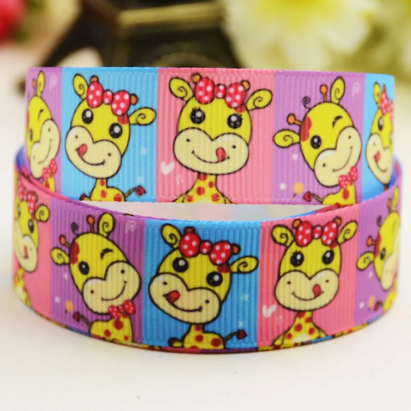 

7/8 "(22 мм) вечерние ленты с принтом жирафа из мультфильма, 10 ярдов, X-02773