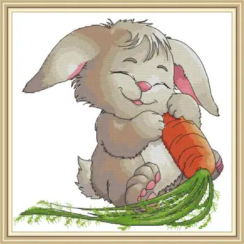 

Joy Sunday Cross Stitch Rabbit And Carrot Printed on Canvas Pattern 11&14CTDIY Cross Stitch Print Cloth Handmade Needlework Sets
