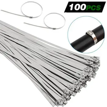 

100PCS Multi-Purpose Locking Cable Metal Zip Ties Stainless Steel Cable Ties Locking Metal Zip-Exhaust Wrap Coated