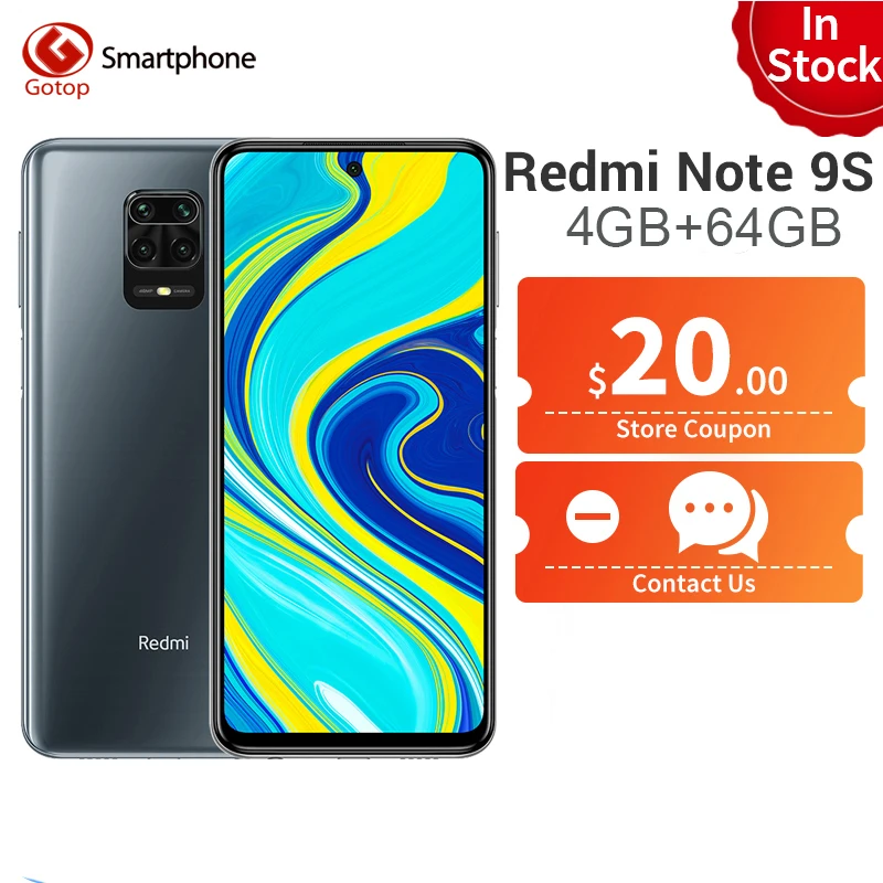 Глобальная версия Xiaomi Redmi Note 9S 9 S 4GB 64GB Смартфон Snapdragon 720 Octa Core 5020 мАч 48MP AI Quad камеры 6