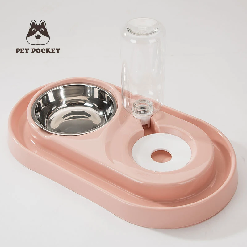 pink 2 в 1 миска для собак для домашних животных двойная миска для питьевой воды автоматическая кормушка для собак домашнее животное двойное использование не влажный рот чашка миска для собак еда - Цвет: pink