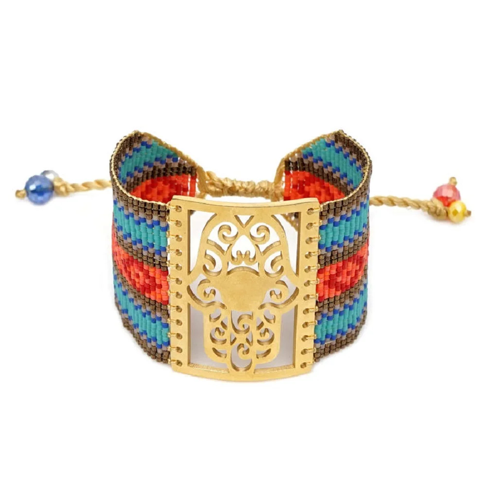 Go2boho MIYUKI Fatima Хамса браслеты ручной работы Pulseira Mujer браслет женский богемный Летний пляж Бохо ювелирные изделия ручной работы ткацкий станок - Окраска металла: MI-B190468E