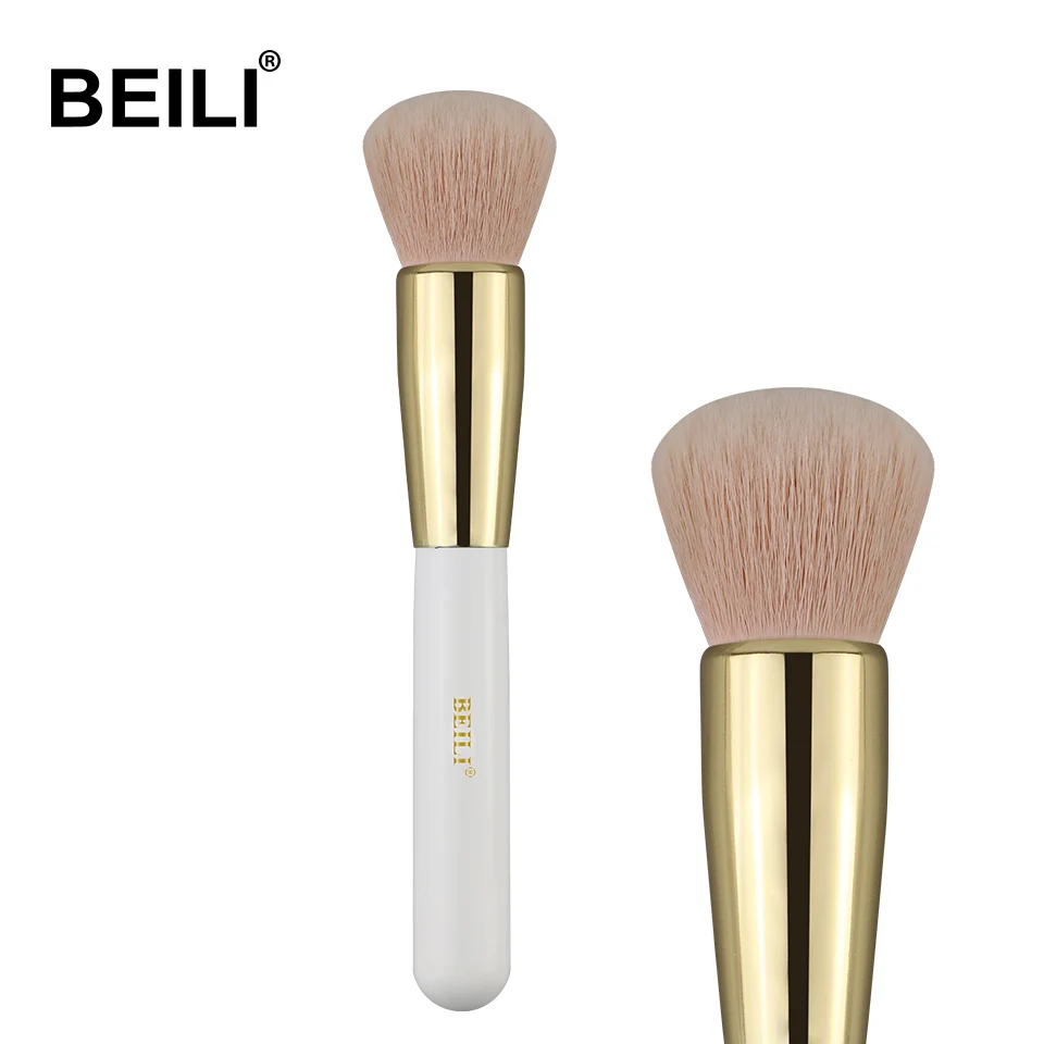 WL02 BEILI 1 piece Pearl White Makeup brush Nano wool fiber Hair Flat Foundation powder brush Handle golden ferrule - Handle Color: WL02
