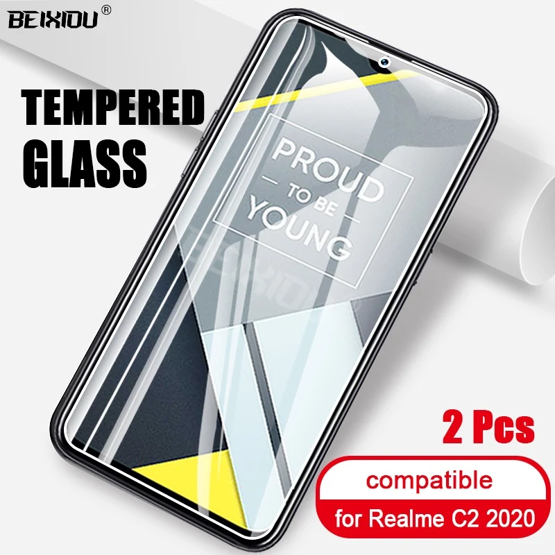 2 шт Полное закаленное стекло для Realme C2 2020 защита экрана 2.5D 9h защитная пленка |