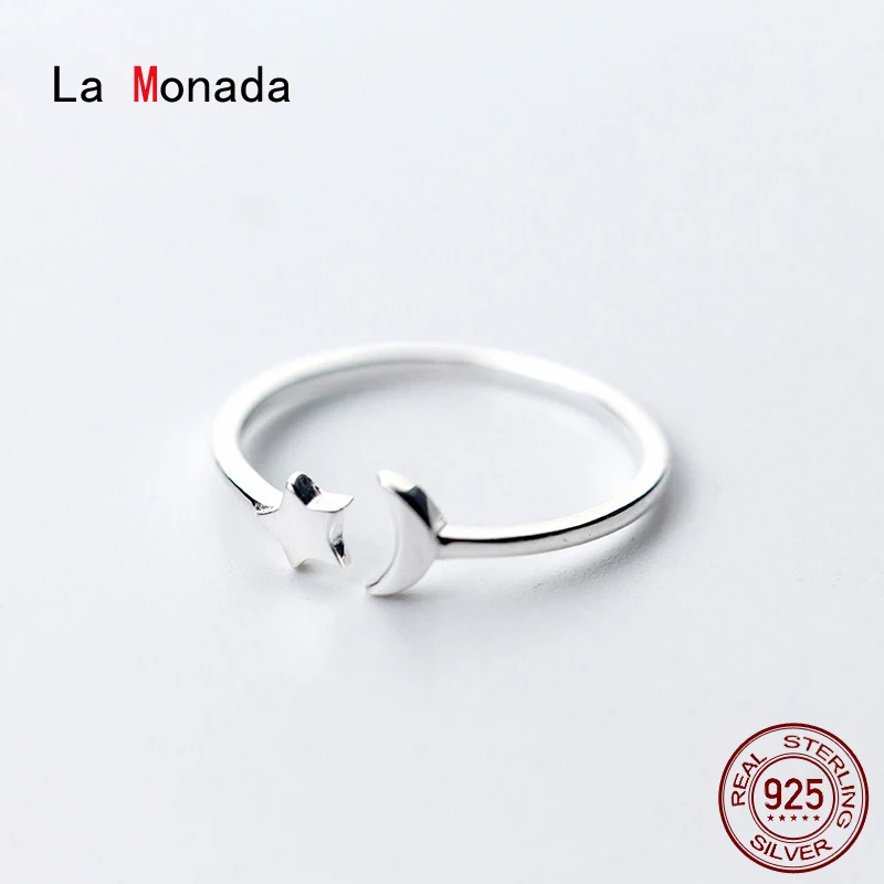 La Monada Moon Star Women Ring 925 Sterling Silver Minimalist Rings For Fine Jewerly Woman Resizable Open | Украшения и