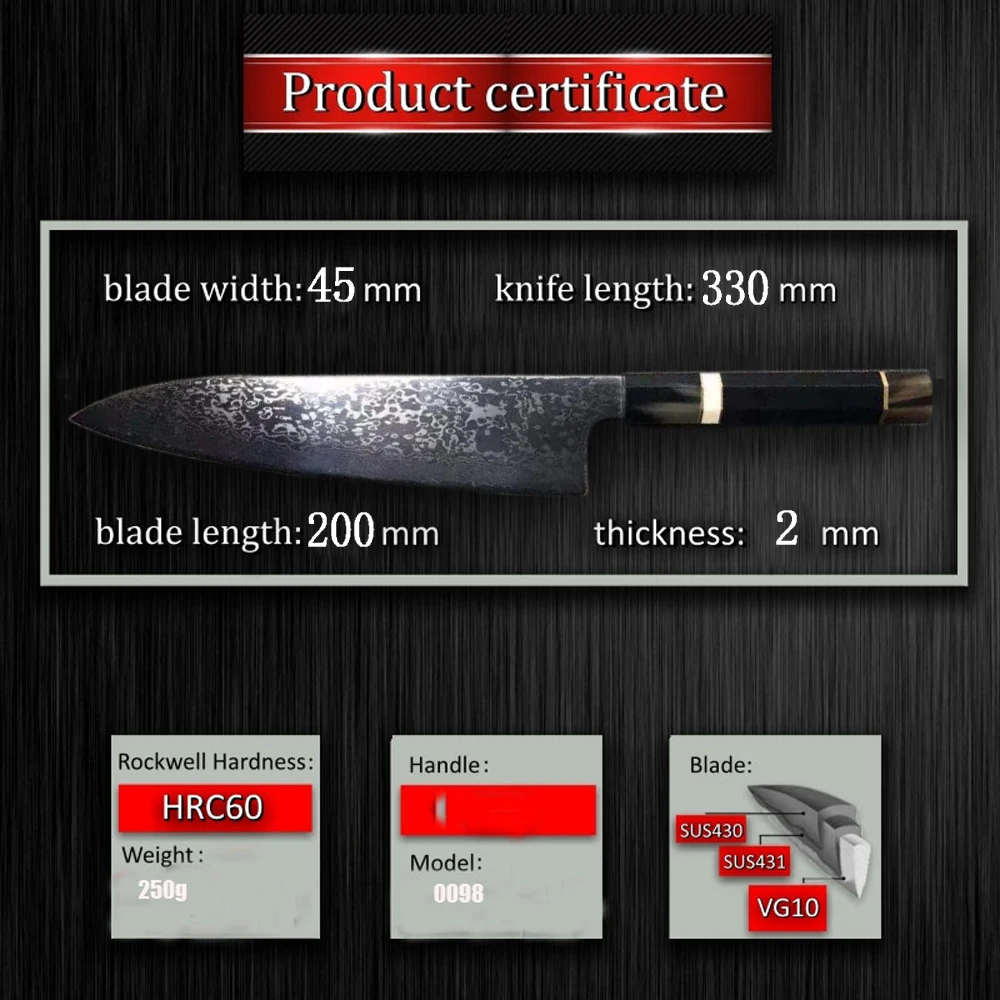 Поварской нож из дамасской стали кухонный инструмент острый японский сантоку