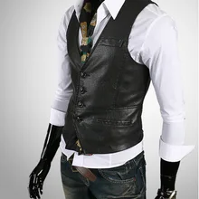 Мужской тонкий Приталенный жилет из искусственной кожи, крутой Повседневный городской Универсальный 6376