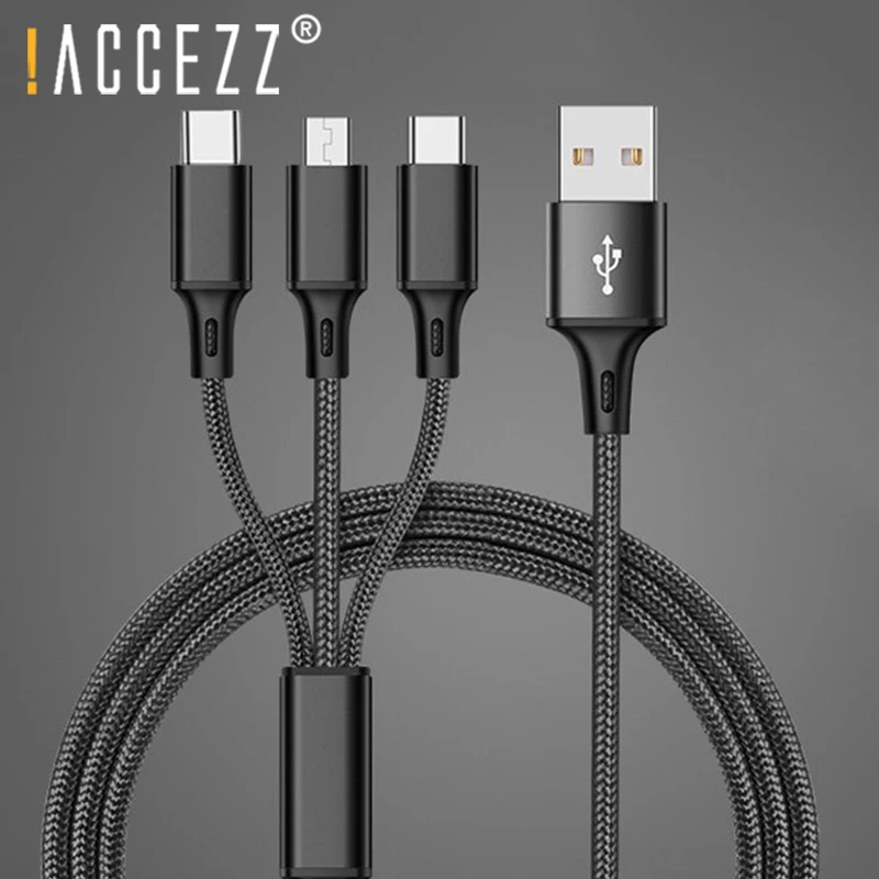 ! 3 в 1 нейлоновые Кабели USB Type C Lighting для iPhone 7 8 6 Plus Xiaomi LG|Кабели мобильных телефонов|