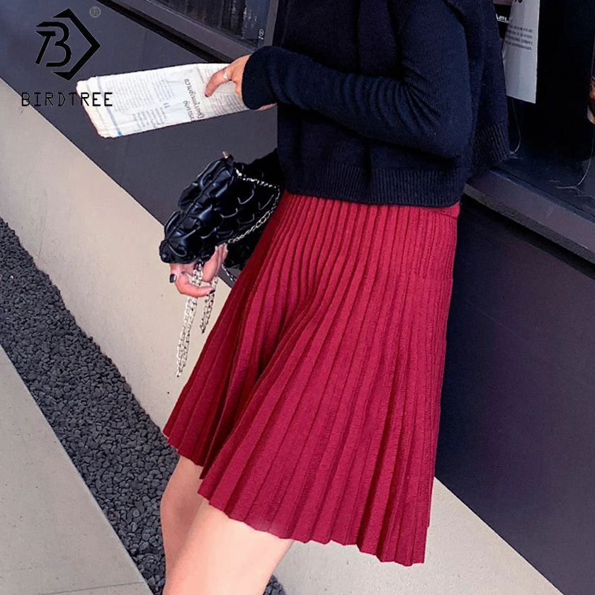 Новинка весны, Женская плиссированная юбка размера плюс в консервативном стиле с высокой талией, модные однотонные Вязаные Теплые юбки B9D601S