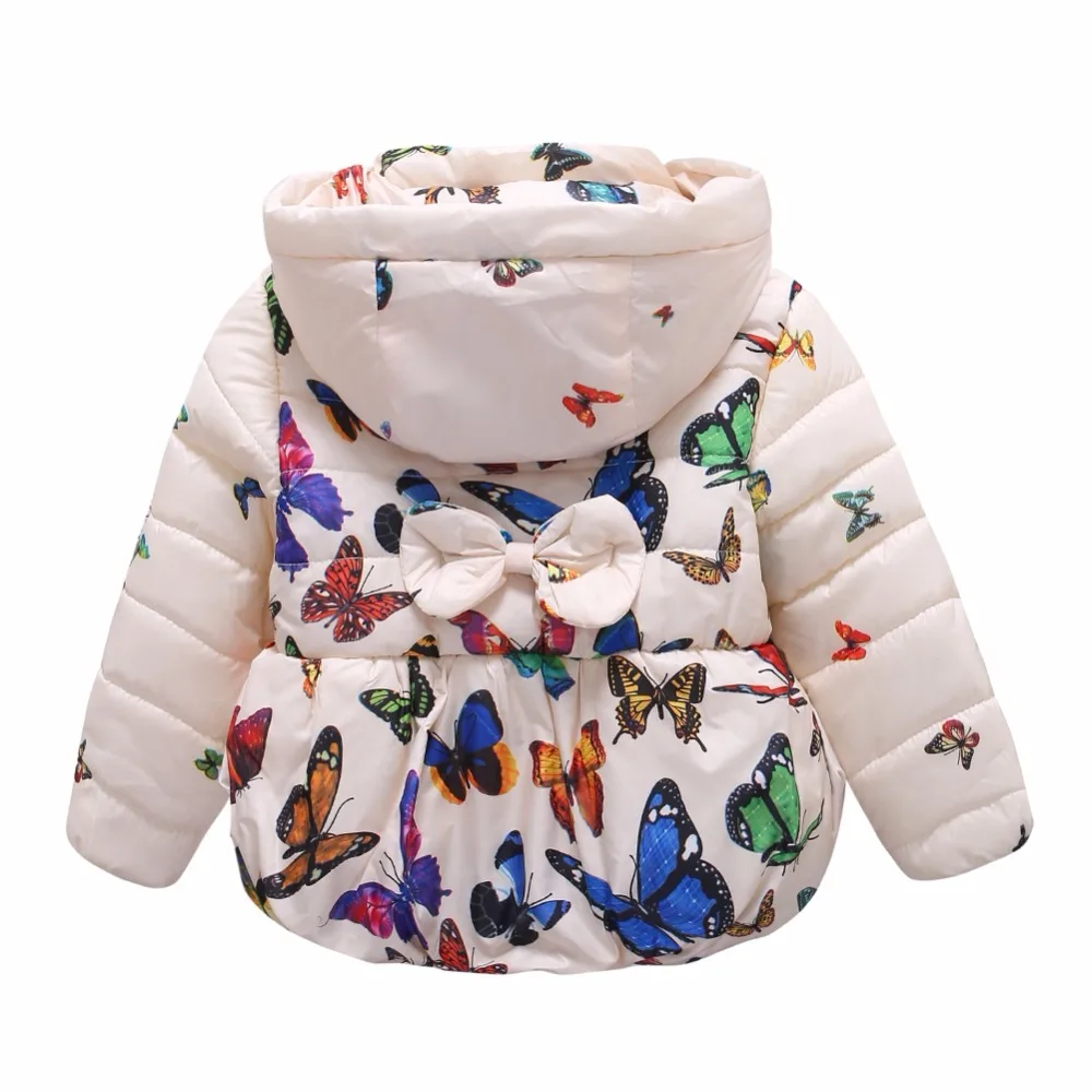Зимнее пальто для маленьких девочек хлопковая куртка с бабочками для малышей Верхняя одежда для детей 0-24 месяцев, новинка