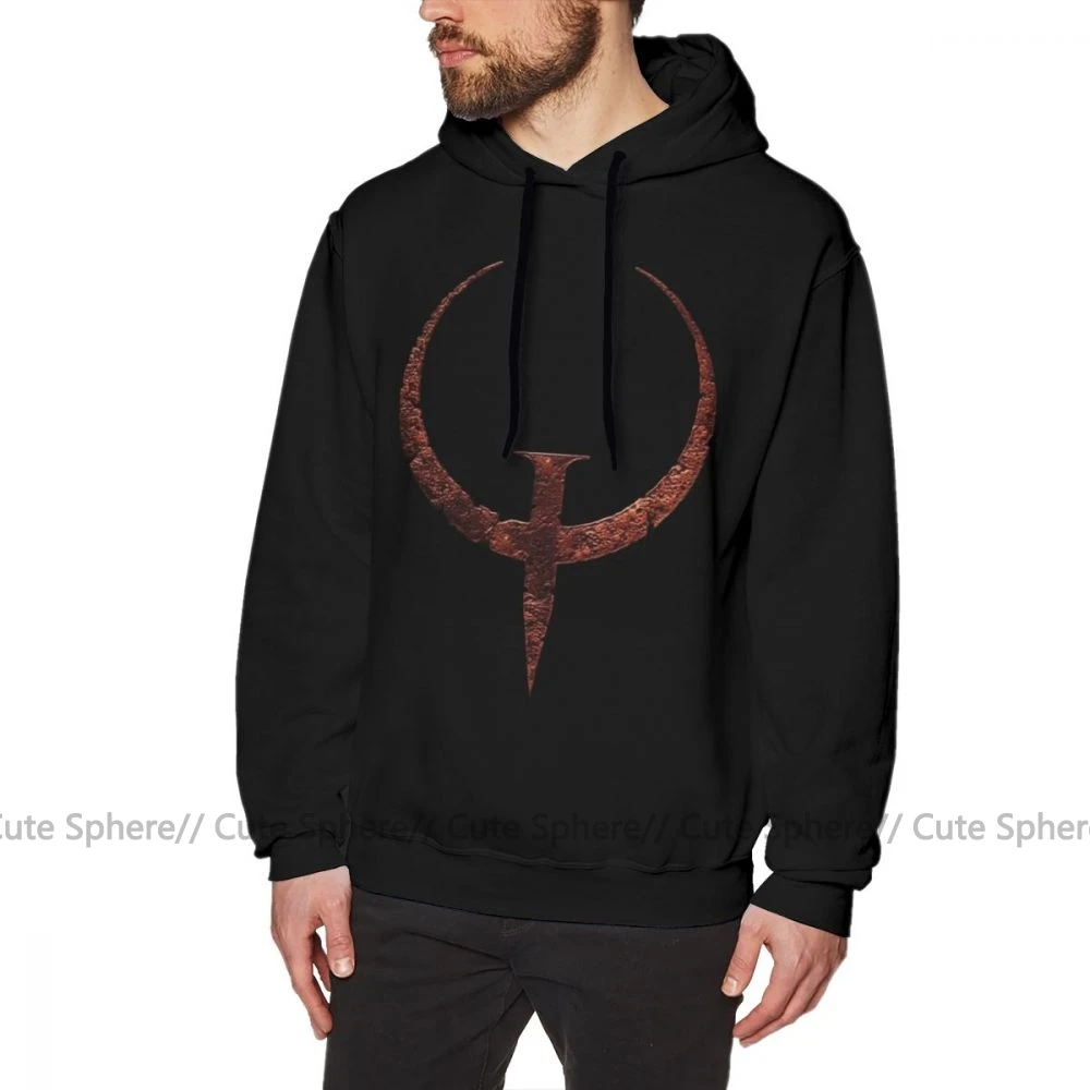 Quake худи с логотипом Quake, толстовки с капюшоном для улицы, хороший пуловер, худи с длинным рукавом более размера, хлопковые фиолетовые Мужские Зимние толстовки - Цвет: Black