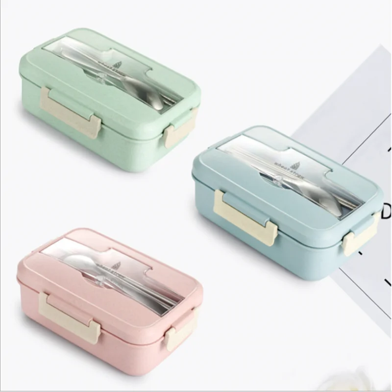 Розовый Экологичный контейнер для еды, термоконтейнер для ланча, bento box, прямоугольная коробка для ланча для офиса, контейнер для ланча - Цвет: Розовый