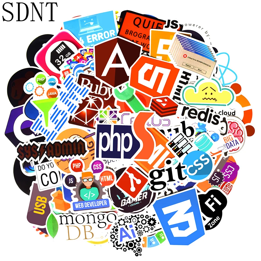 

100 PCS Programming Language Stickers Computer Software Technology Waterproof Creative Stickers for Geek DIY Laptop Luggage Bike