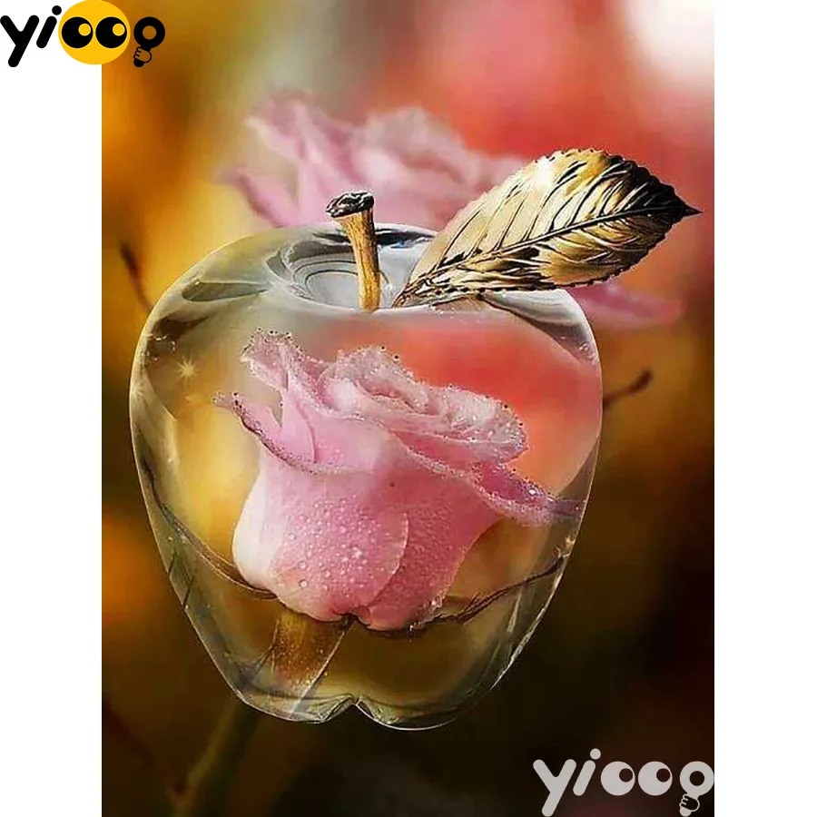 

Full Square/Round drill diamond Painting pink rose in apple 5D DIY diamond embroidery mosaic Decoration painting AX0109