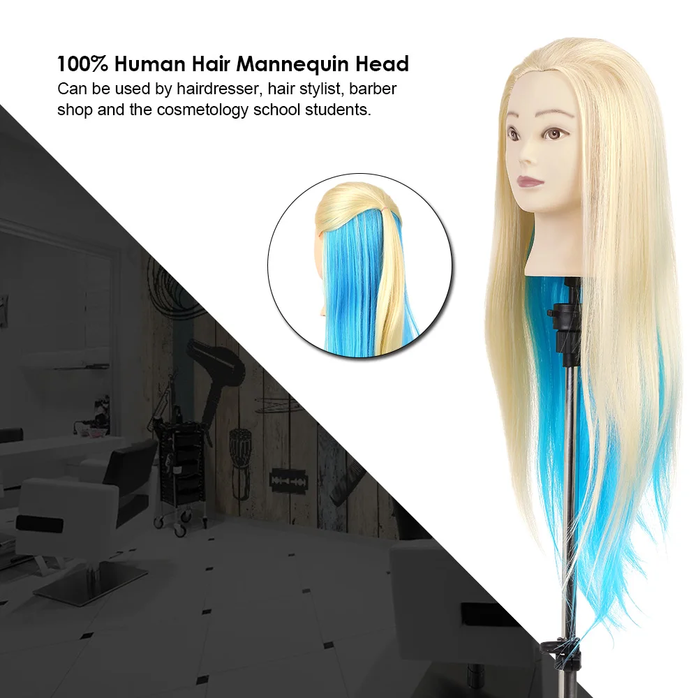 

Professional 27" Mannequin Head Blue+Gold Hairdressing Training Head Hair Braiding Styling Practice Dummy Head Model With Clamp