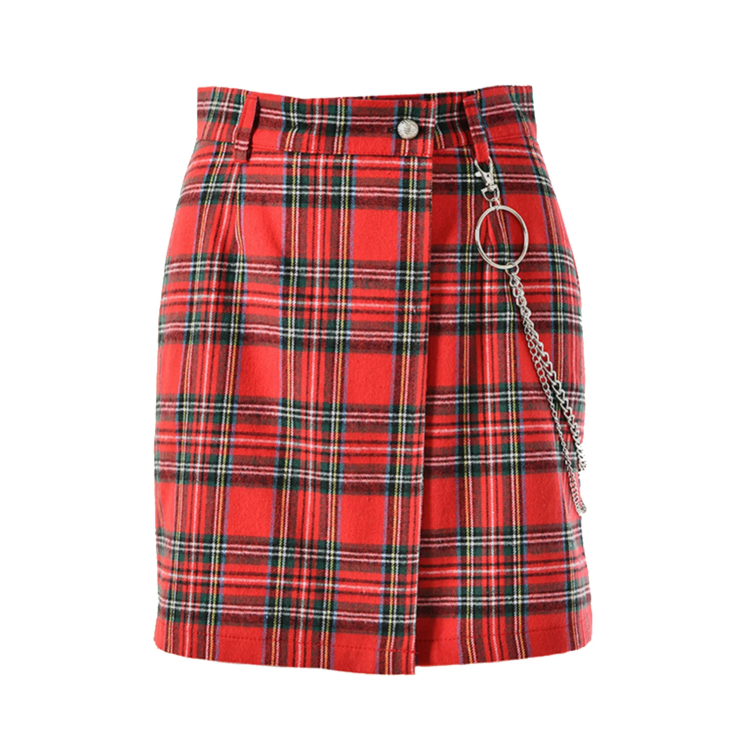 Aelfric Vintage Red Plaid Mini Skirts Chain Womens Fashion Harajuku Casual Streetwear Hip Hop Femme Short Straight Skirts