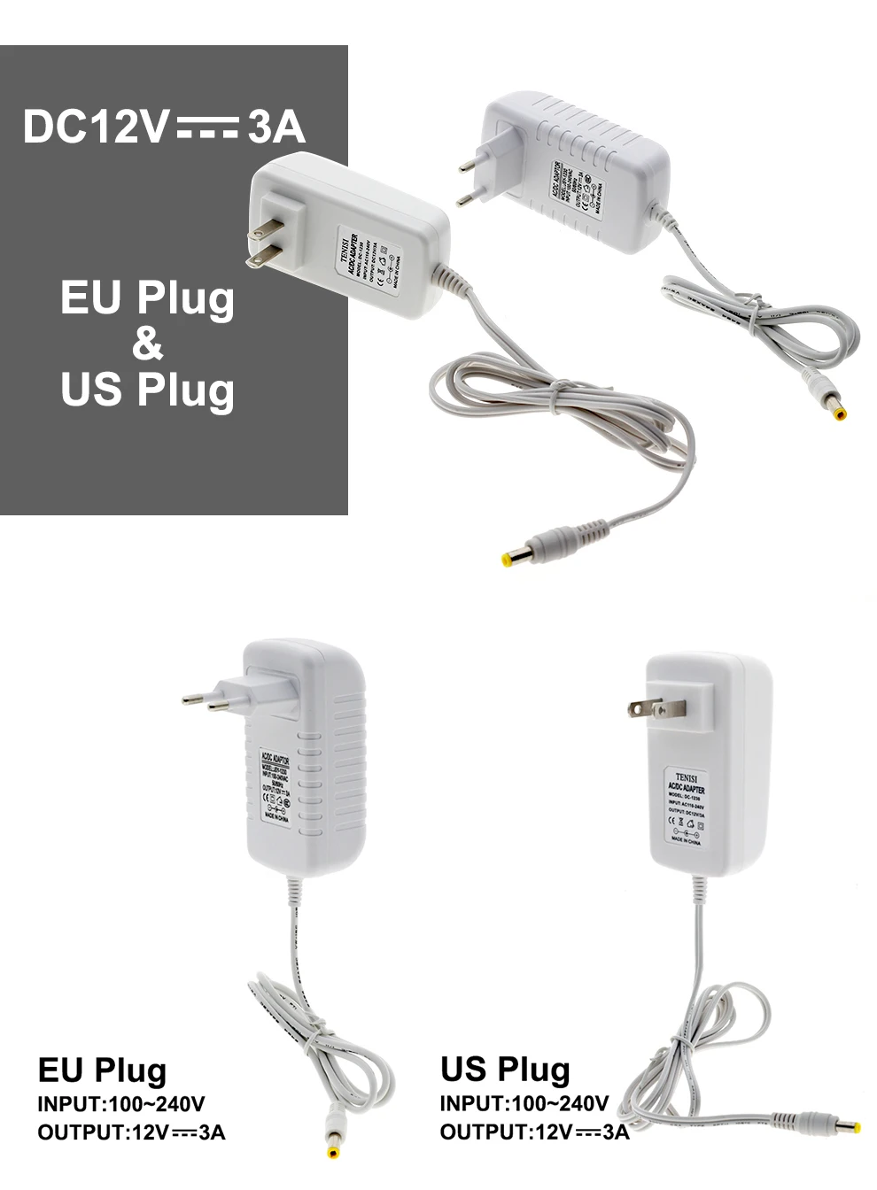 DC12V адаптер питания AC100-240V белый ракушка освещение трансформаторы выход DC12V 1A/3A преобразователь питания для светодиодной ленты