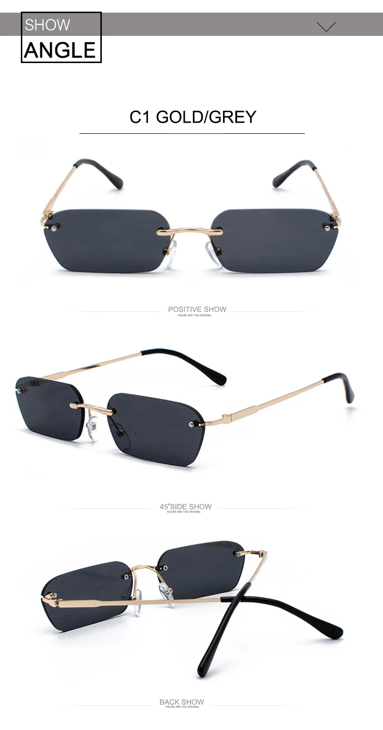 OEC CPO Fashion Rimless Sunglasses Women Vintage Brand Design Ladies Transparent Lens Sun glasses For Women Rectangle UV400 O94 round sunglasses