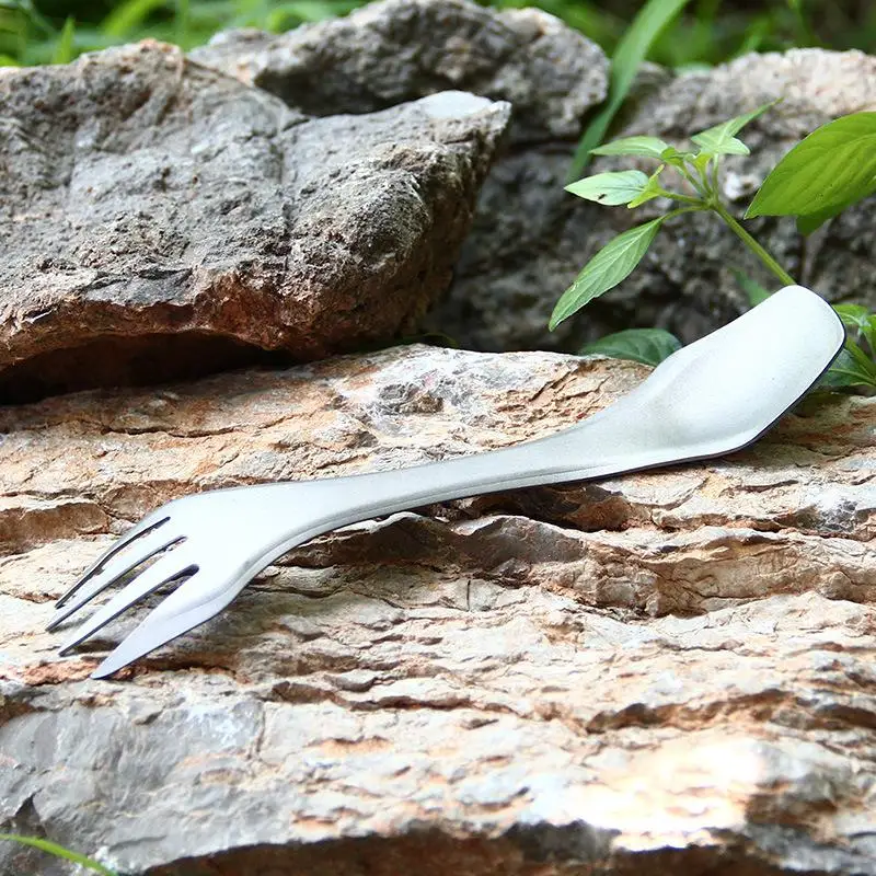 MeterMall Outdoor Camping 3in1 Spoon Fork Set Metal Portable Picnic Tableware Outdoor Camping Picnic Gadget Tool