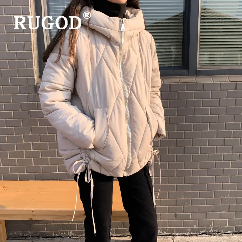Пальто женское RUGOD, женское корейское зимнее пальто с капюшоном, с длинным рукавом, с хлопковой подкладкой, зимняя куртка, женское повседневное плотное зимнее пальто на шнуровке