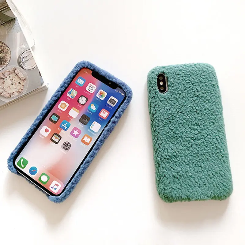 Lovebay Зимний теплый плюшевый чехол для iPhone 6 6s 7 8 Plus X XR XS Max 11 Pro чехол для телефона карамельный простой корпус пушистый мягкий из ПУ для задней крышки