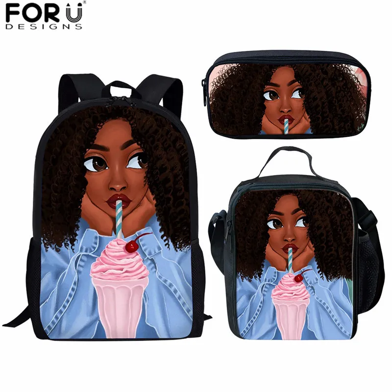 FORUDESIGNS/первичный рюкзак для студентов с черным принтом для девочек в африканском стиле, 3 шт., школьные сумки для детей, рюкзак для девочек - Цвет: Z4999CGK