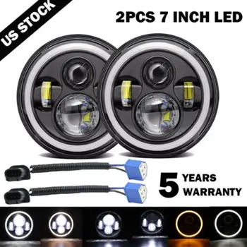 

2019 New 2x 7 Inch 45W Round LED Headlights Halo Angle Eyes For Jeep For Wrangler For JK LJ TJ CJ Headlights Off-road Work Light