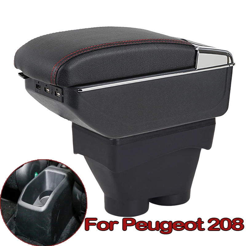 For peugeot 208 armrest box USB Charging heighten Double layer central Store content cup holder ashtray accessories 2012-2018 | Автомобили