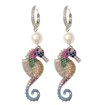 

Hippocampus Earrings 2020 Cubic Zirconia Earrings for Women Girl Bohemian Seahorse Animals Simulated Pearl Drop Earrings Brincos