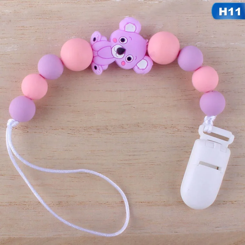 H11 Прищепка для соски, цепочка из дерева, силиконовая, милая Овечка, медведь, животное, соска с бусами, цепочка, жевательный зубной прорезыватель для малышей Соска-пустышка, держатель - Цвет: H11