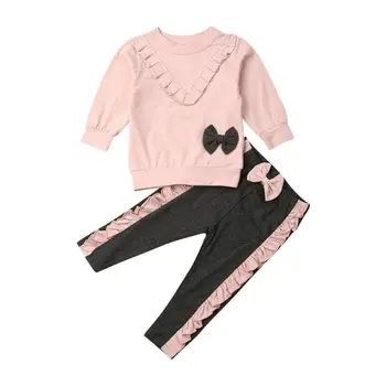 

Infant Set Toddler Baby Girl Ruffle Pullover T-Shirt Top Bow Slim Pencil Pants Leggings Kids Fall Sweatshirt Tracksuit Outfit