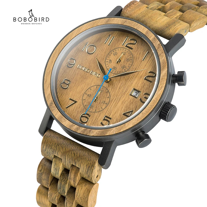 BOBO BIRD Relogio Masculino деловые часы из дерева и металла хронограф качественные наручные