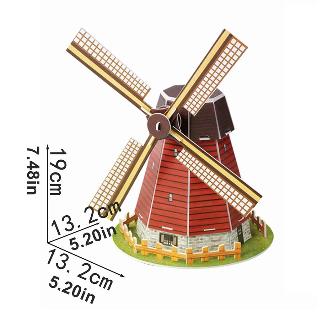 Мини Волшебный мир архитектура Эйфелева башня Статуя Свободы карты бумаги 3d головоломки строительные модели развивающие игрушки для детей - Цвет: Dutch Windmill