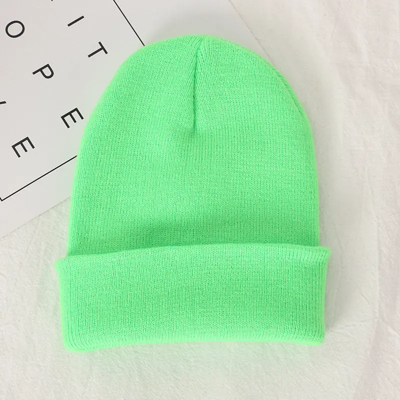 Зимние шапки для женщин, Новые Вязаные шапки, одноцветные милые шапки для девочек, осенние женские шапки, теплые шапки, женские повседневные Шапки - Цвет: Fluorescent green