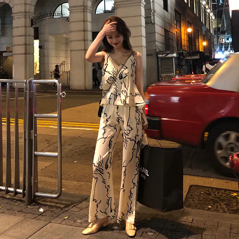 

Online Celebrity Celebrity Style 2019 Summer Fashion Online Celebrity-Style Two-Piece Set French Non-mainstream Dungaree Shirt L