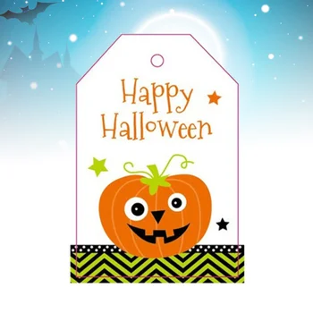 

50pcs Halloween Hanging Cards Decorative Pumpkin Vertical Cartoon Notecards Party Favors Message Cards for Ball