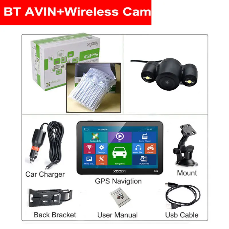Xgody gps Navigation Truck Car GPS Navigator 128+8GB 7 inch Europa FM Bluetooth Rearview Camera Optional Sat nav Map Free Update - Размер экрана, дюймов: BT --Wireless Cam