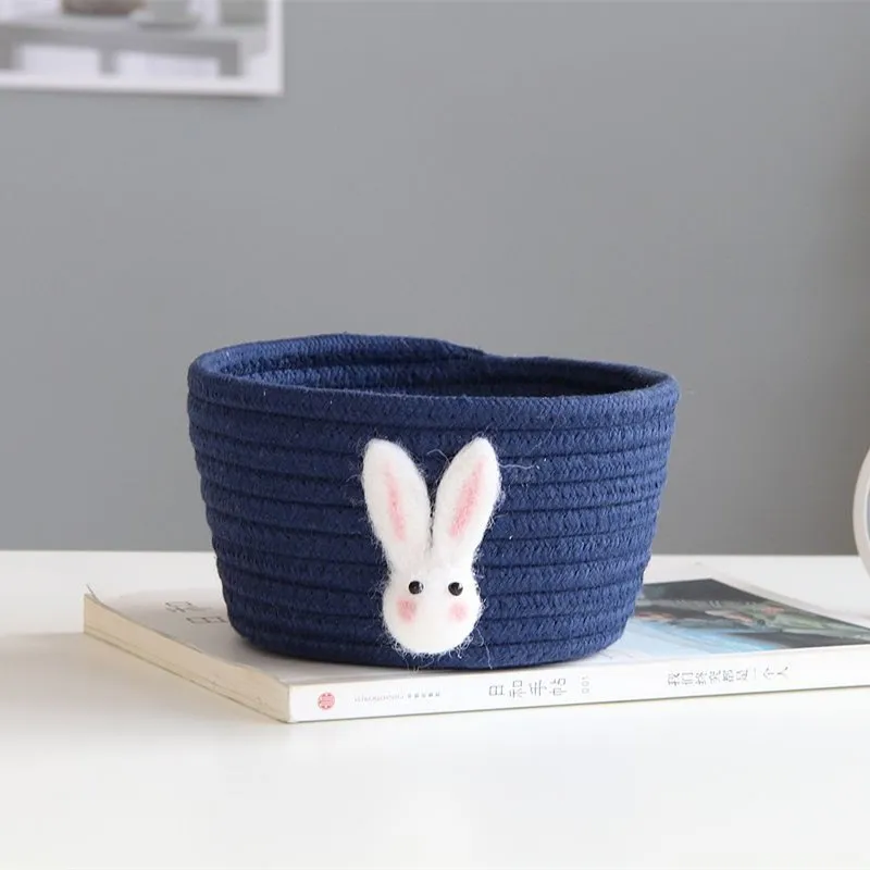 Blue rabbit Мультяшные животные хлопковая веревка корзина для хранения тканая настольная коробка для хранения мелочей детские игрушки Органайзер грязная одежда корзины для белья - Цвет: Blue rabbit