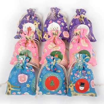 

1 Set Christmas Gift Bag Candy Bag with Clips Hemp Rope and Stickers Set HG99