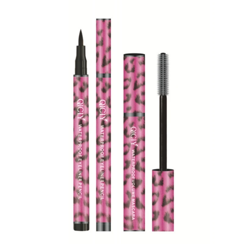 Mascara Eyeliner Set Леопардовая тушь водостойкая быстросохнущая жидкая тушь для ресниц косметика для глаз Красота - Цвет: Mascara Eyeliner Set