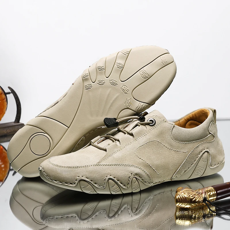 

Autumn 2019 Leather Loafers Shoes for Man Fashion Elastic Band Men Drive Footwear Flats Genuine Leather Casual Shoes Men Sneaker