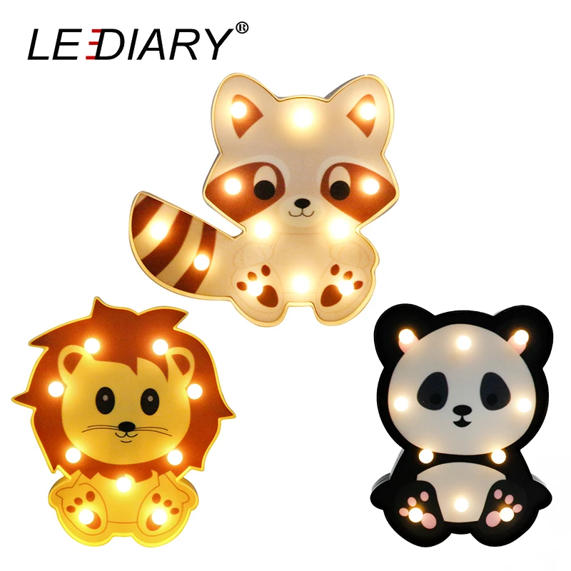 Светодиодный ночник LEDIARY в виде цветных животных 3d лампа милой панды Льва енота