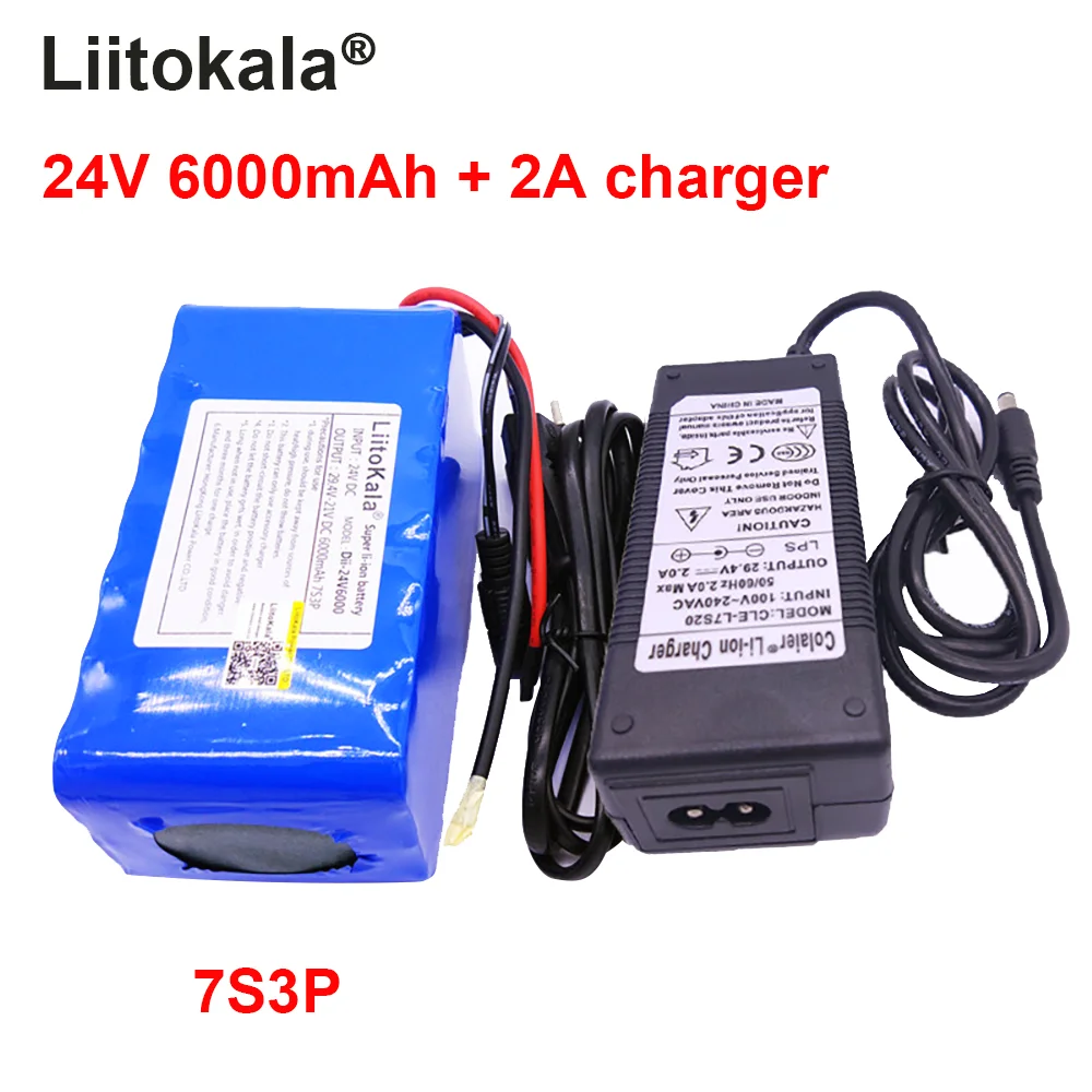 Новый литиевый аккумулятор LiitoKala 18650 24 В 6 Ач 7 s3p для электрического велосипеда